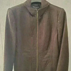 Vintage Leslie Stuart 2 PC suit brown print jacket and skirt women's size 12